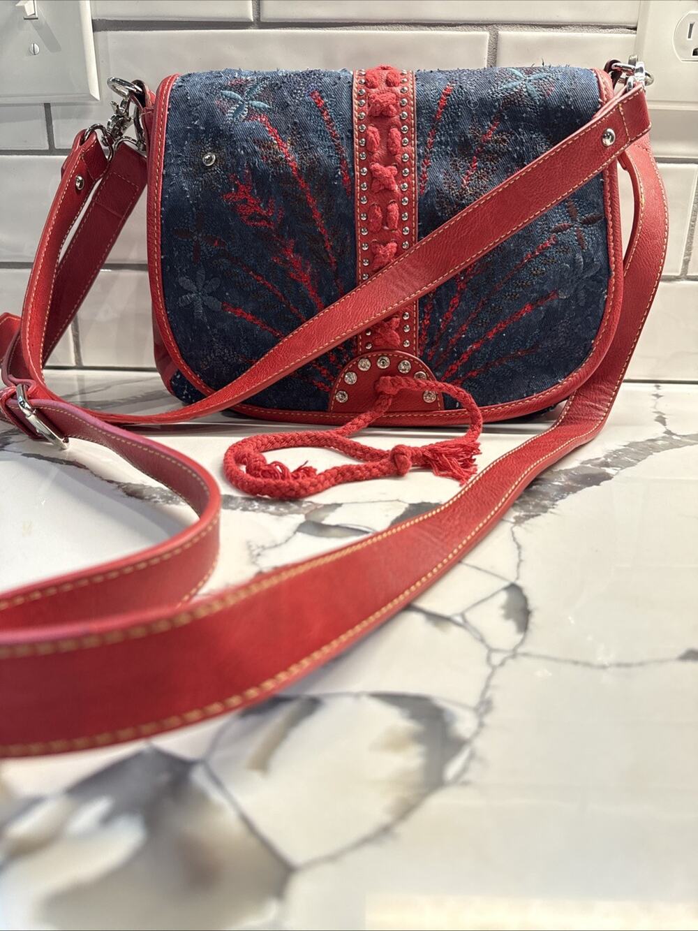 Montana West Red Crossbody Bag W Textured Material Western Floral x